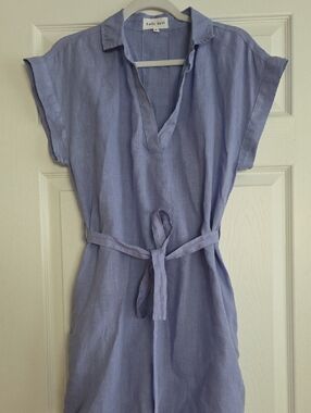 Bella Dahl Lavender Blue Linen Tie-Waist Dress